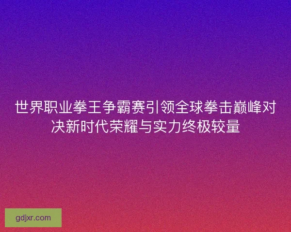 世界职业拳王争霸赛引领全球拳击巅峰对决新时代荣耀与实力终极较量